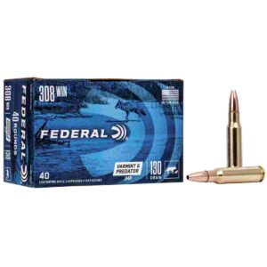 Federal American Eagle Varmint & Predator Rifle Ammunition .308 Win 130 gr JHP 3050 fps 40/ct